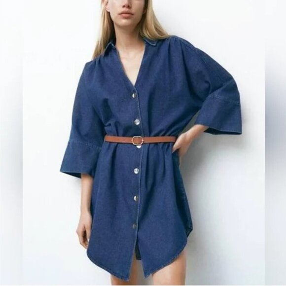 Zara Limited Edition Denim  Mini Dress(WITHOUT BELT) Size S NEW WITH TAG! - Picture 2 of 7
